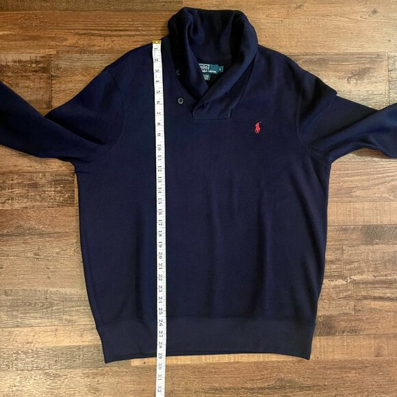 Polo Ralph Lauren Mens Sweater Classic Shawl Neck Size L Navy Blue - Picture 8 of 11